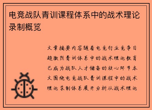 电竞战队青训课程体系中的战术理论录制概览